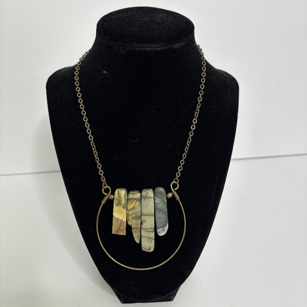 Earth Tone Metal And Stone Necklace Brown Green Gray Black